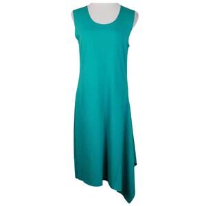 J Peterman Asymmetrical Hem Midi Dress Teal Blue Sleeveless Ruffle Womens Medium
